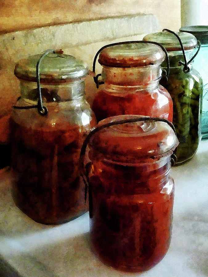 Tomatoes and String Beans in Canning Jars Photograph by Susan Savad