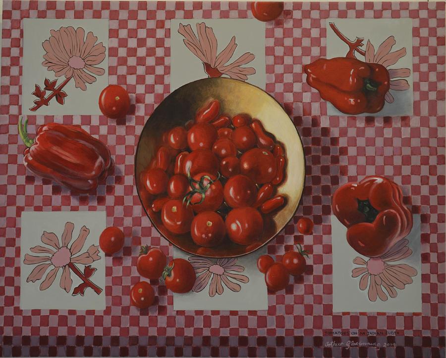 Still Life Painting - Tomatoes On An Indian Cloth by Arthur Glendinning