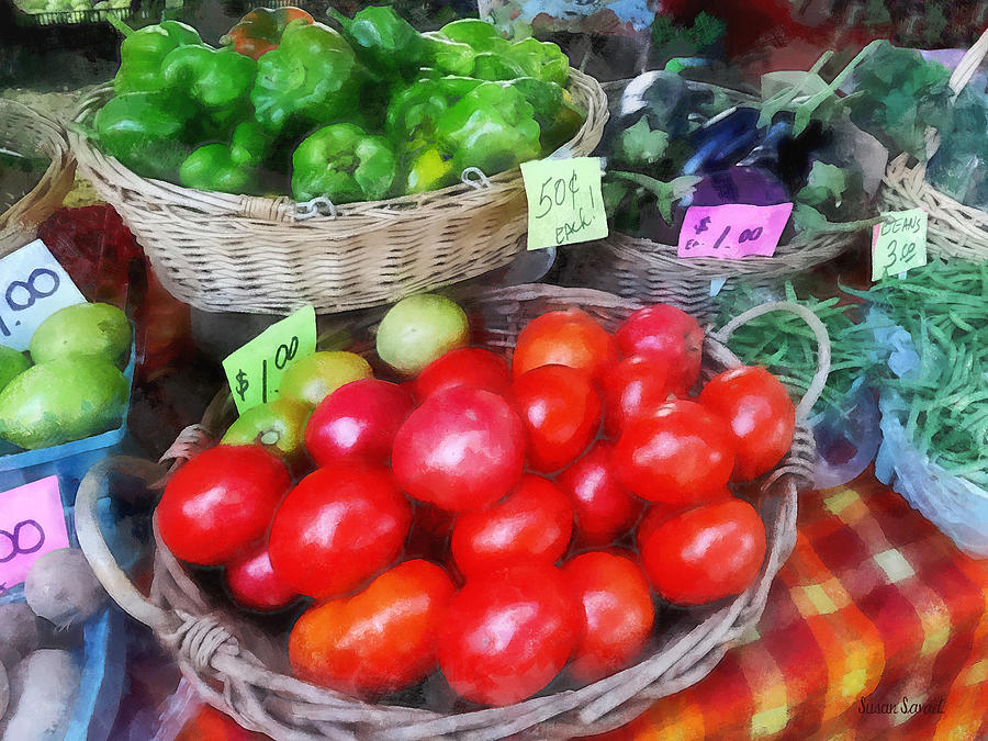 Tomato Photograph - Tomatoes String Beans and Peppers at Farmers Market by Susan Savad