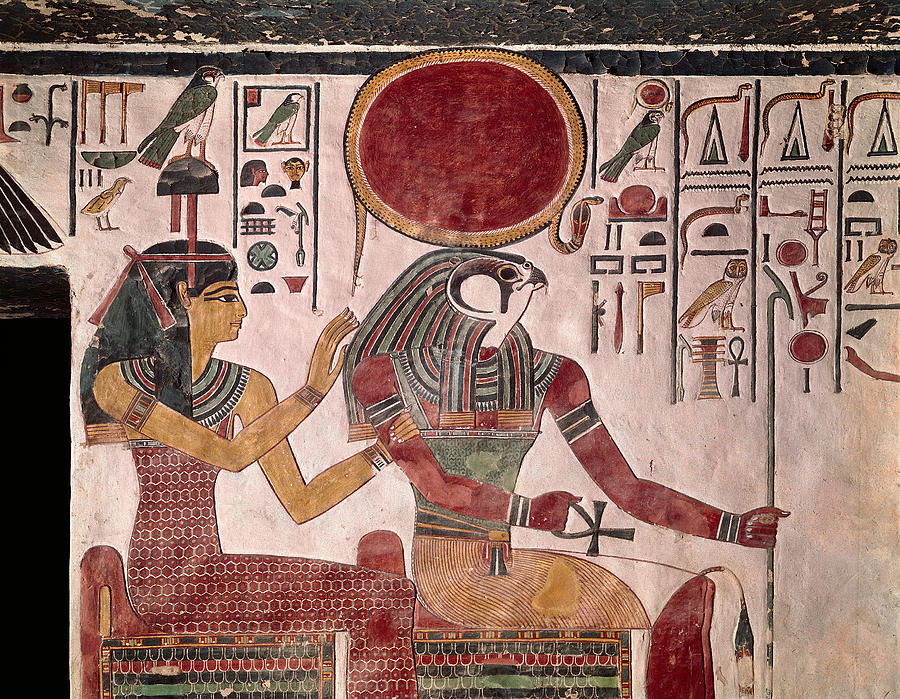 Tomb Painting Of Hathor And Horus Painting by Brian Brake