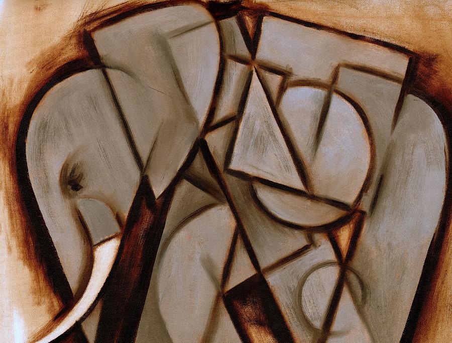 Elephant Painting - Tommervik Abstract Cubism Elephant Art Print by Tommervik