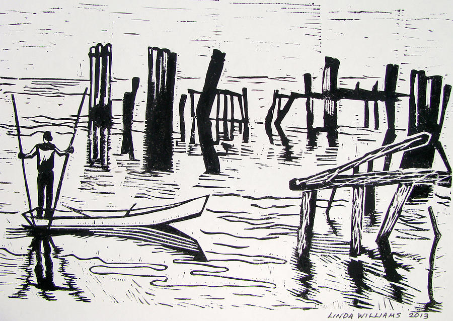 Tonging for Oysters Drawing by Linda Williams