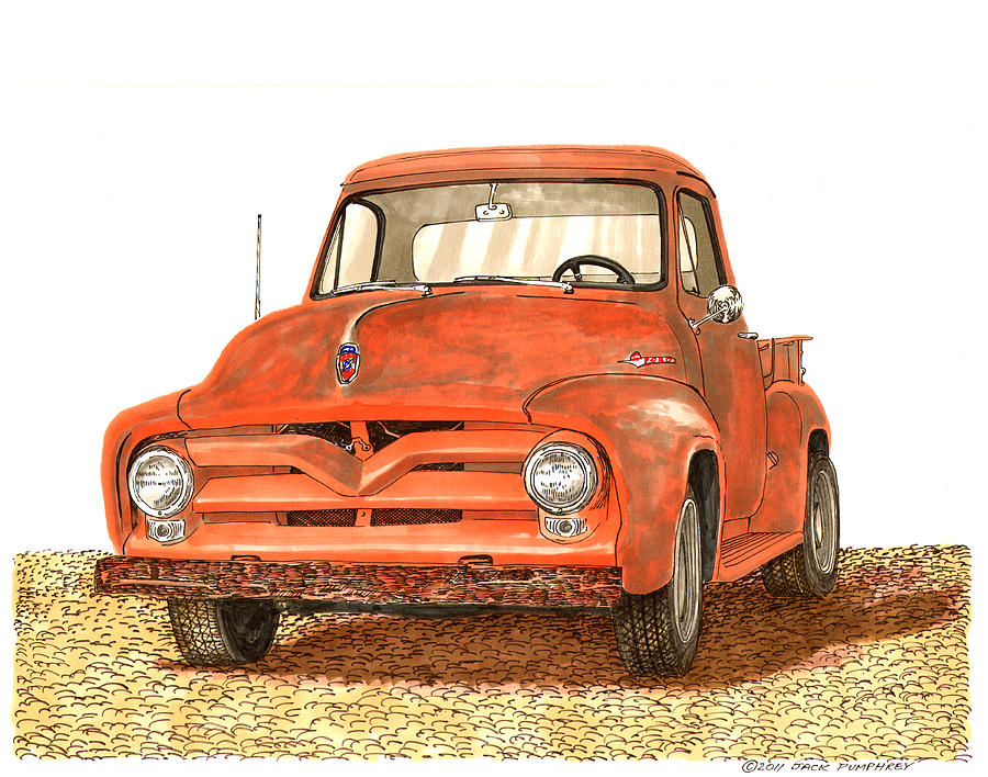 Tonys 1955 Ford F-100 Pick Up Painting by Jack Pumphrey