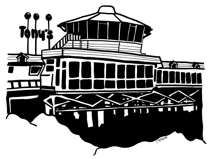 Redondo Beach Drawing - Tonys on the Pier by Candace Stalder