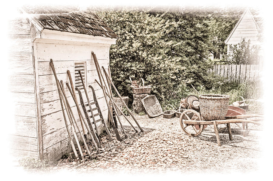Tool shed in Colonial Williamsburg Garden and Nursery Photograph by Mark Summerfield
