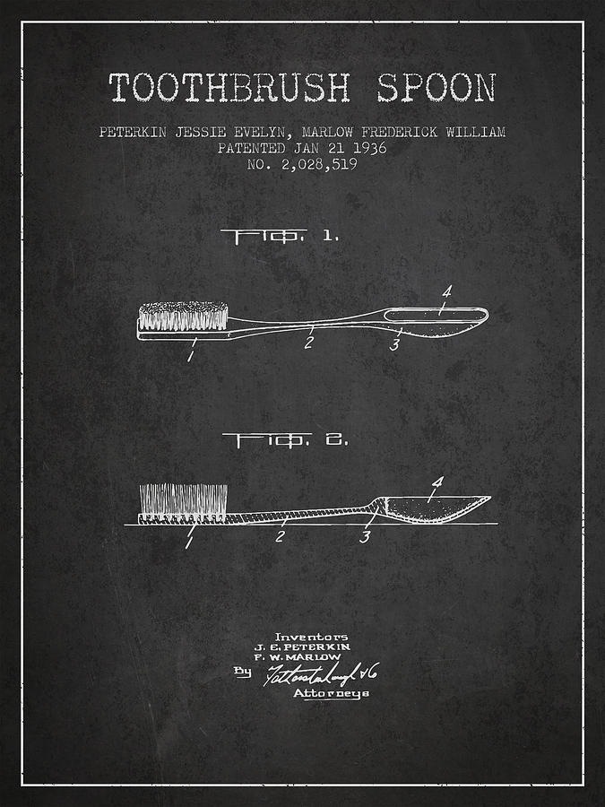 Toothbrush Spoon Patent From 1936 - Dark Digital Art