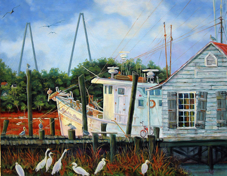 Egret Painting - Top Dog Shrimper - At Rest by Dwain Ray