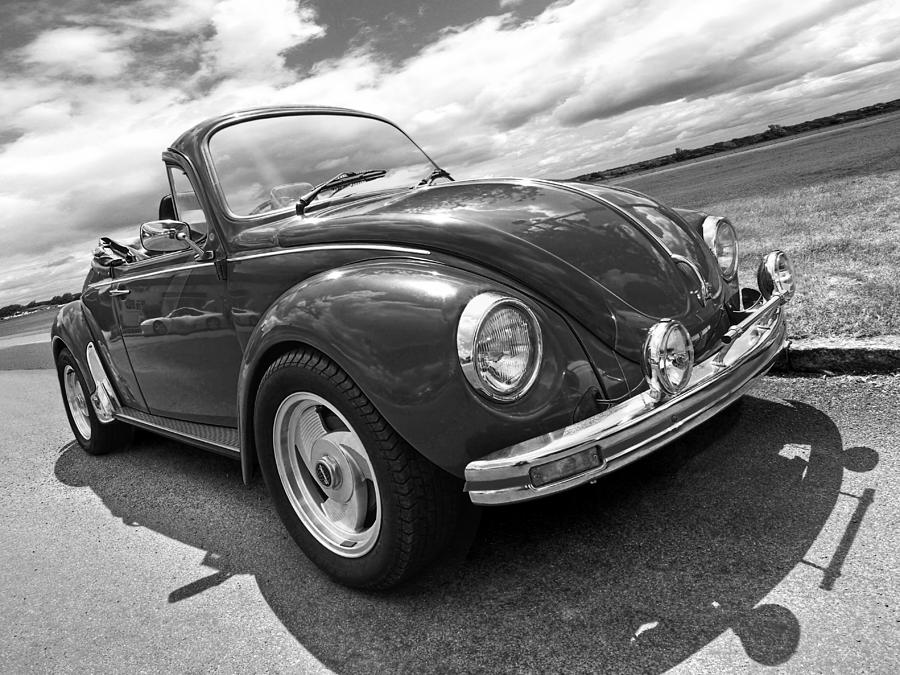 Top Down Cruising - VW Bug Black and White Photograph by Gill Billington