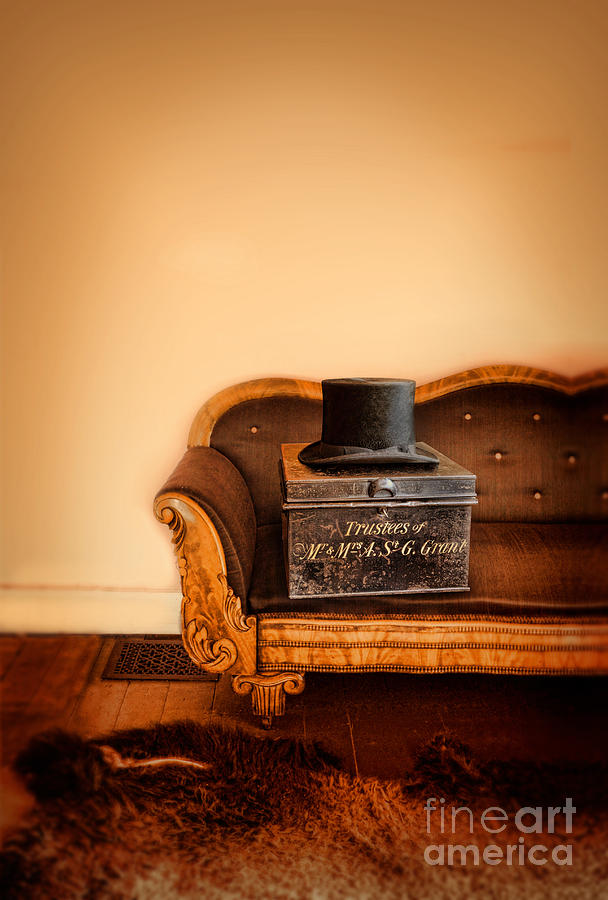 Top Hat and Box on Vintage Sofa Photograph by Jill Battaglia