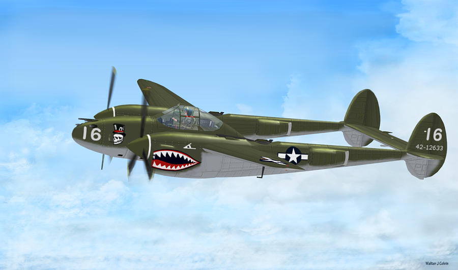 Top Hatted Skull P-38 Lightning Digital Art by Walter Colvin