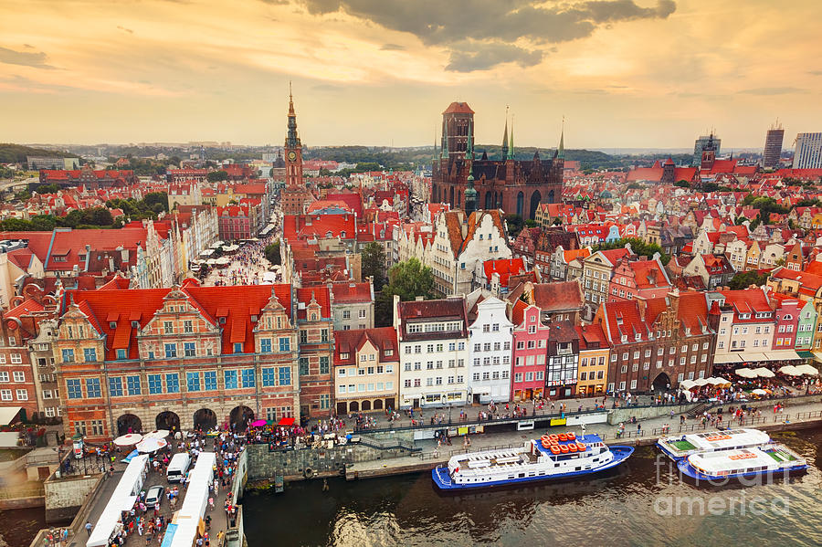 Top view on Gdansk old town and Motlawa river Photograph by Michal Bednarek