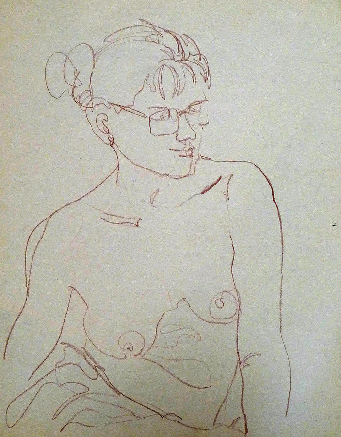Glasses Drawing - Topless gal wearing  glasses by Joan Jones