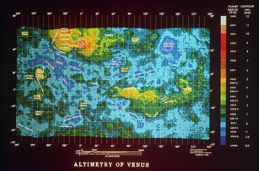 Topographic Map Of The Surface Of Venus Photograph by Nasa/science Photo Library.