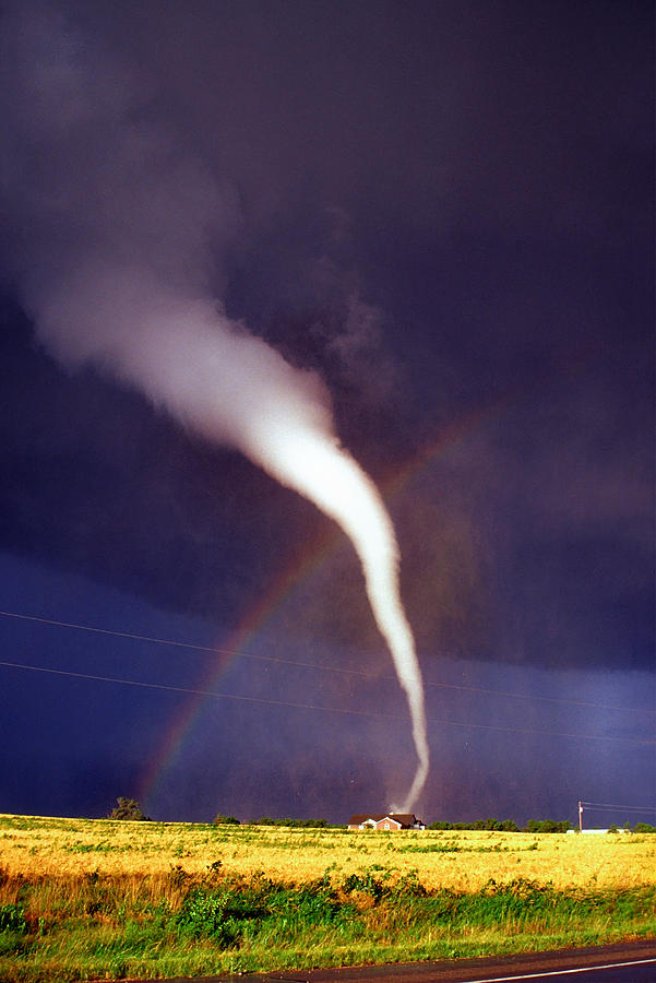 Landscape Photograph - Tornado with Rainbow in Mulvane Kansas by Jason Politte