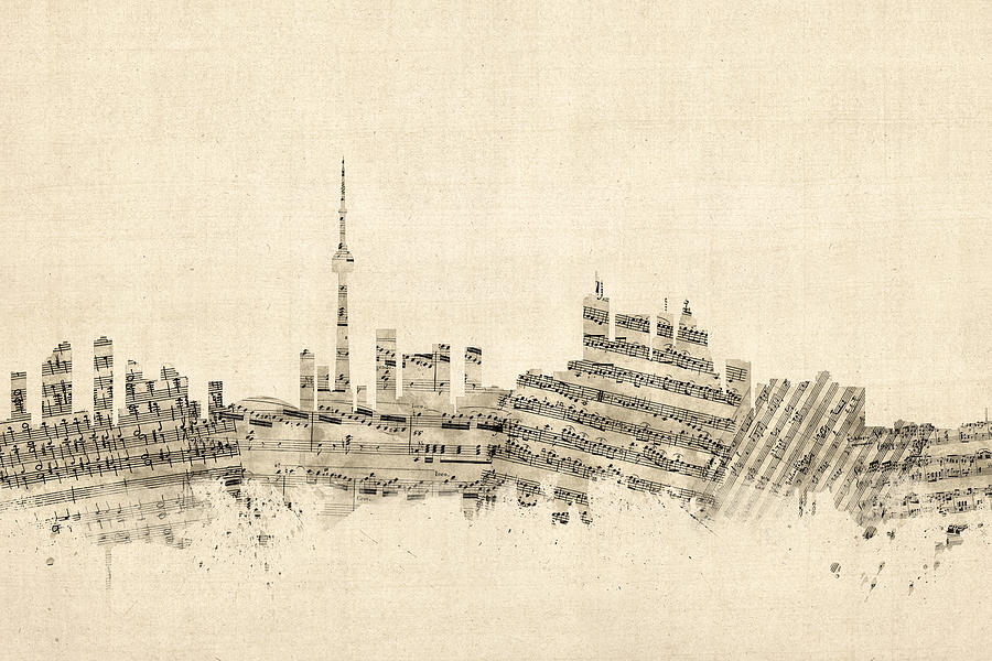 Toronto Canada Skyline Sheet Music Cityscape Digital Art by Michael Tompsett