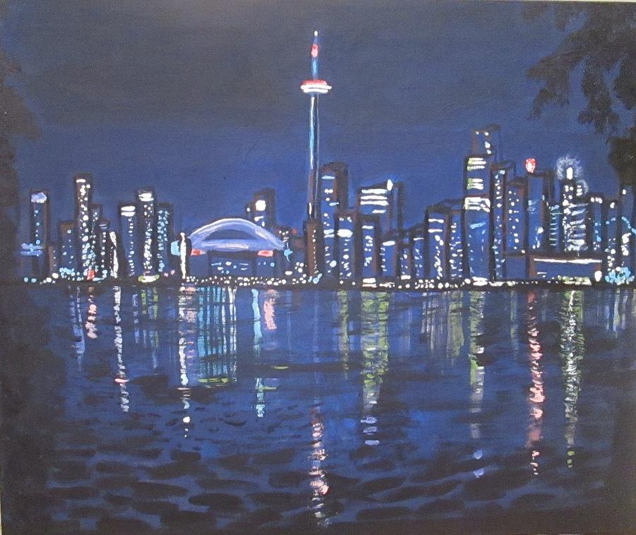 Toronto CIty Night Skyline Painting by Jennylynd James