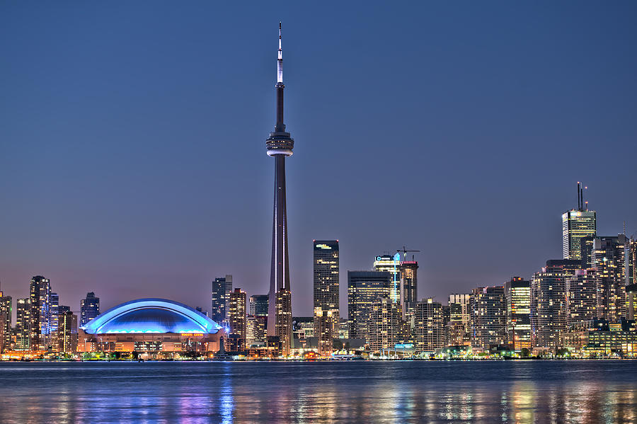 Toronto Night Skyline Cn Tower Downtown Skyscrapers Sunset Canada Photograph