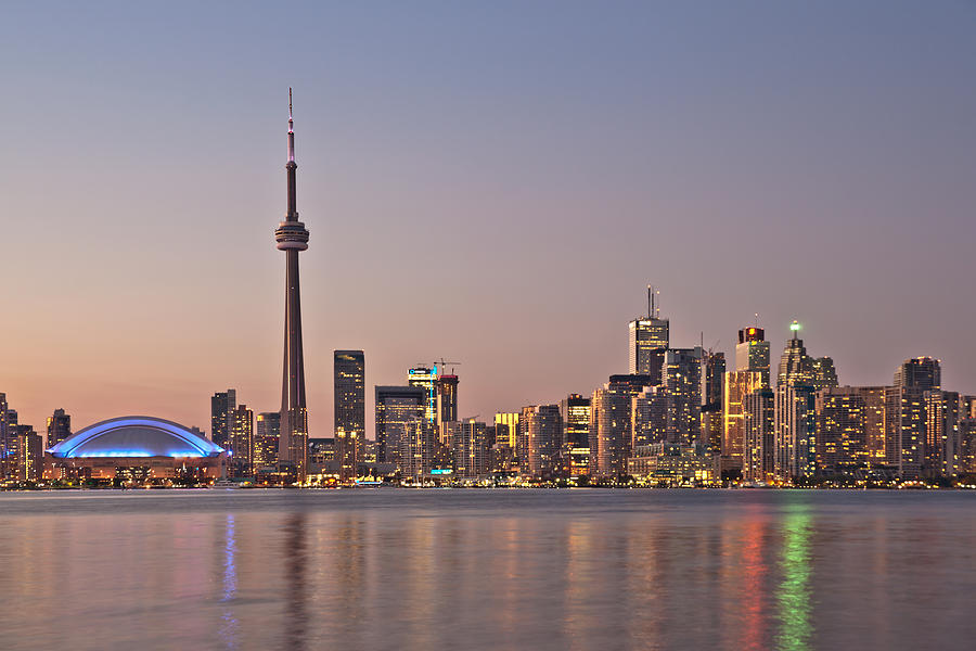 Toronto night skyline Tower downtown skyscrapers sunset Canad Photograph by Marek Poplawski