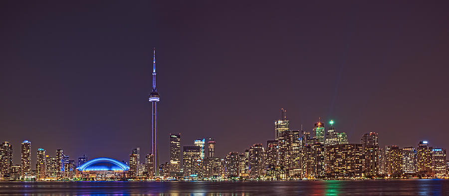 Toronto night skyline Tower downtown skyscrapers sunset Canada Photograph by Marek Poplawski