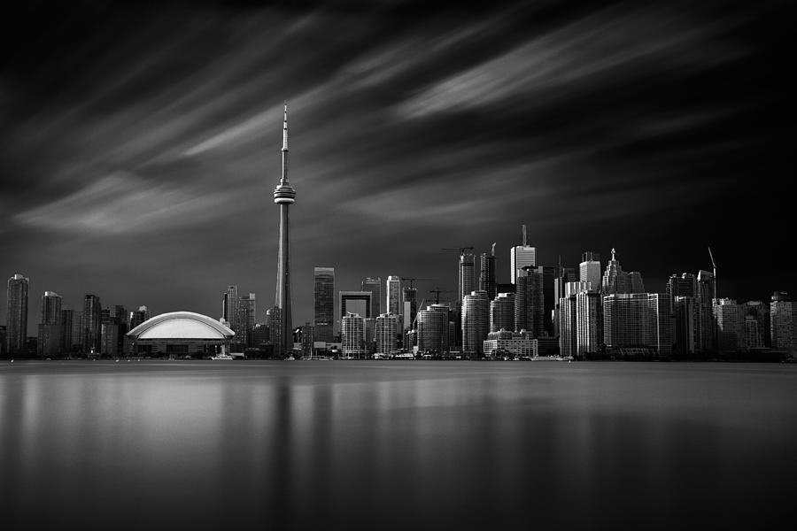 Black And White Photograph - Toronto Skyline - 8 Minutes in Toronto by Ian Good