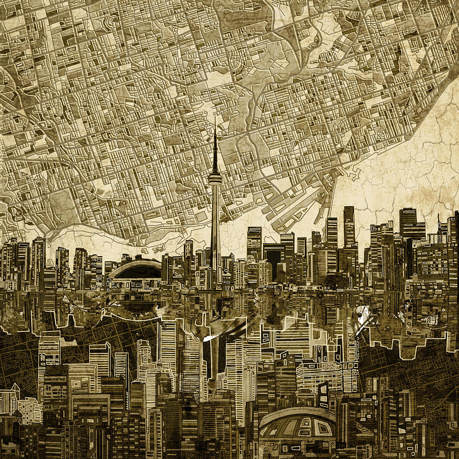 Toronto Skyline Abstract Vintage Painting by Bekim M