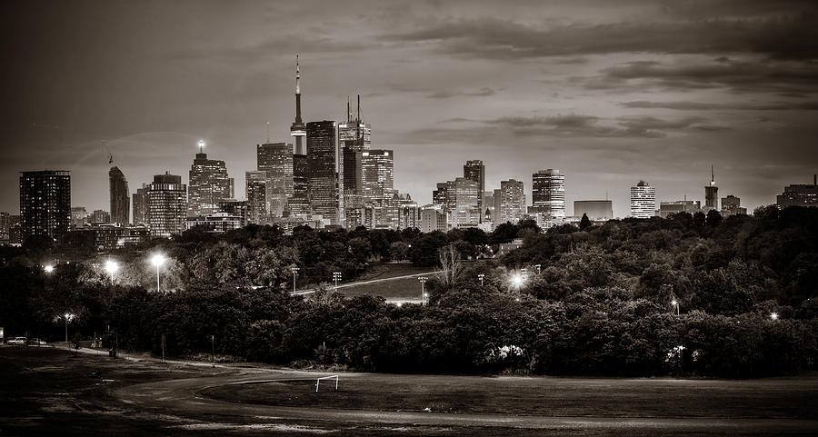 Toronto Skyline At Night BW Photograph by Levin Rodriguez