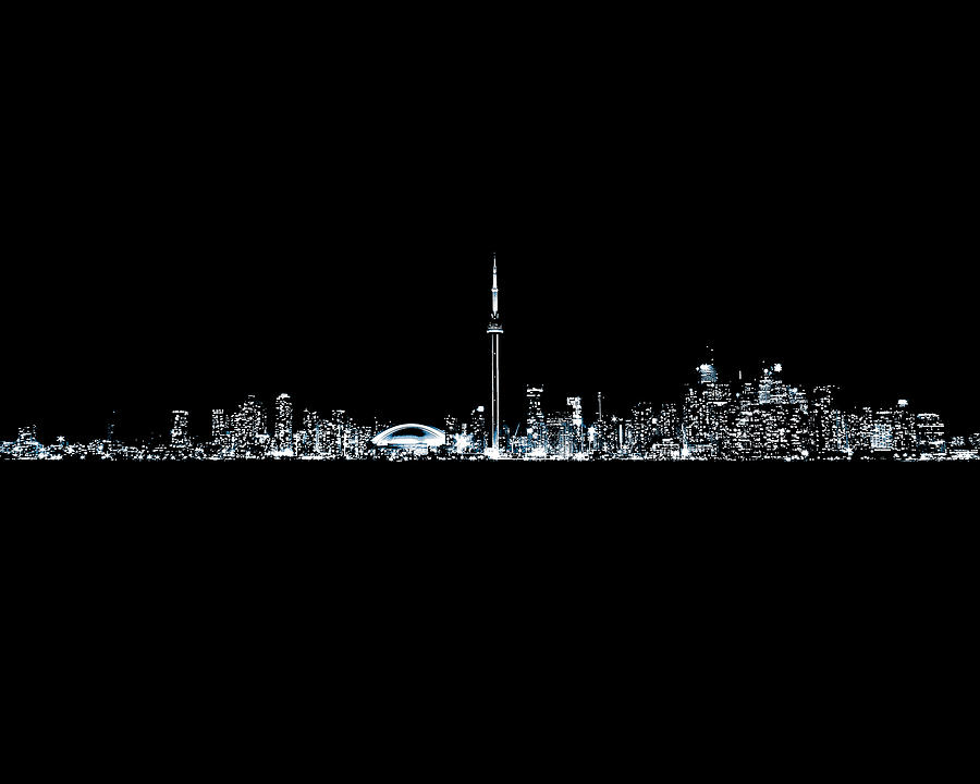 Toronto Skyline At Night From Centre Island Monochrome Photograph by Brian Carson