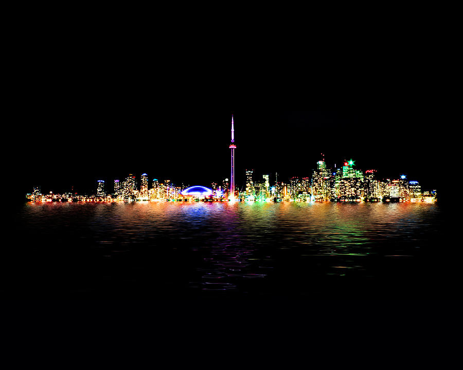 Toronto Skyline At Night From Centre Island Reflection Photograph