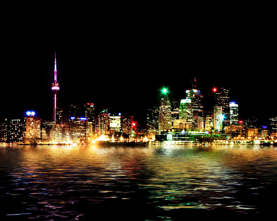 Toronto Skyline At Night From Polson St Reflection Photograph