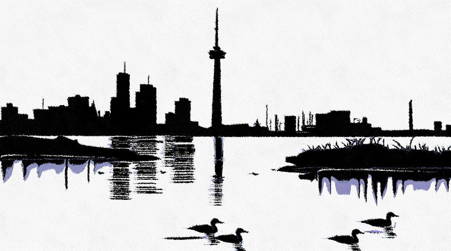 Toronto Skyline in Black Digital Art by Mario Carini Pixels