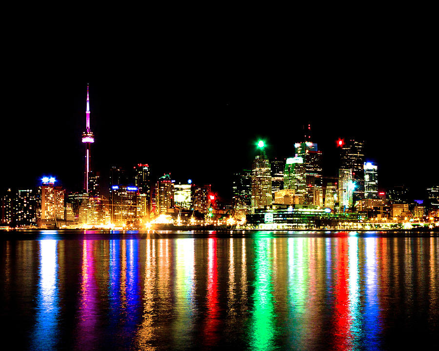 Abstract Photograph - Toronto Skyline At Night From Polson St No 1 by Brian Carson