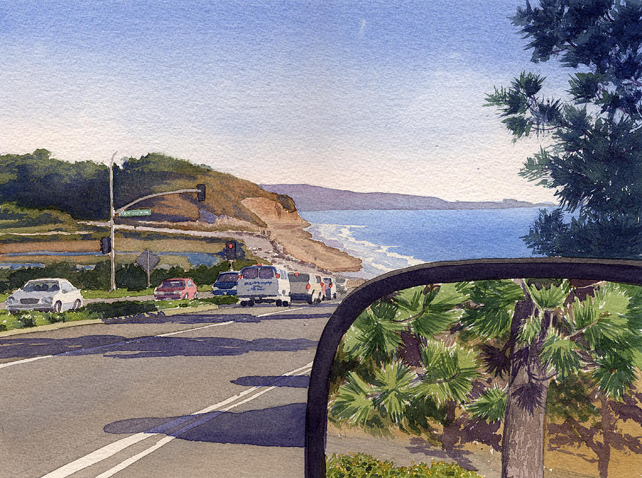 San Diego Painting - Torrey Pines in Sideview Mirror by Mary Helmreich
