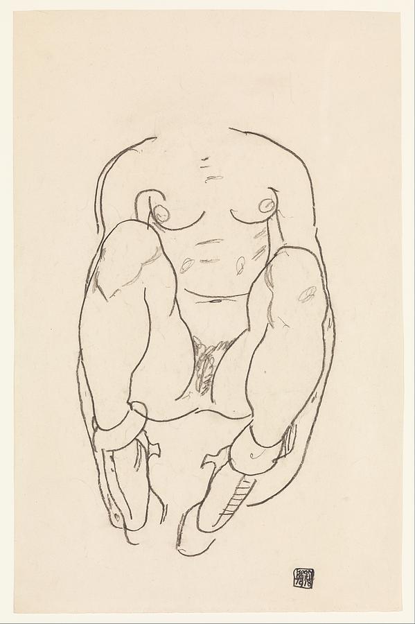 Egon Schiele Drawing - Torso Of A Seated Woman With Boots by Egon Schiele
