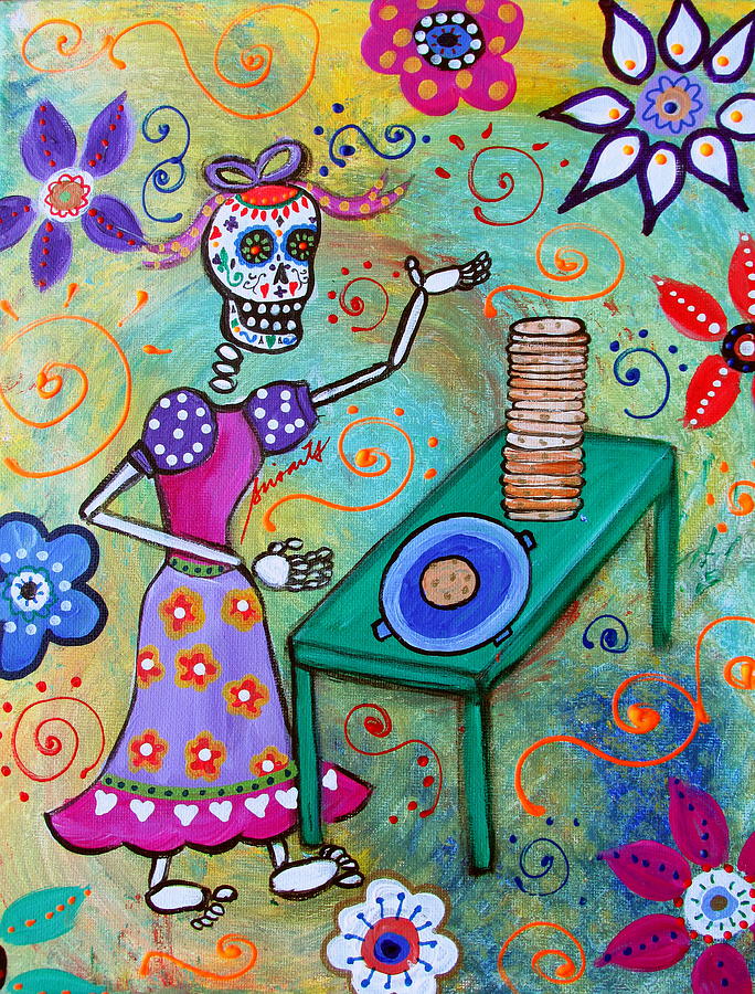 Tortillera Dia De Los Muertos Painting by Pristine Cartera Turkus