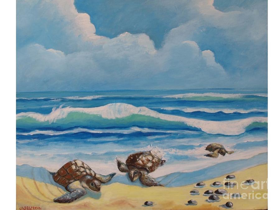 Tortoise laying Painting by Jean Pierre Bergoeing