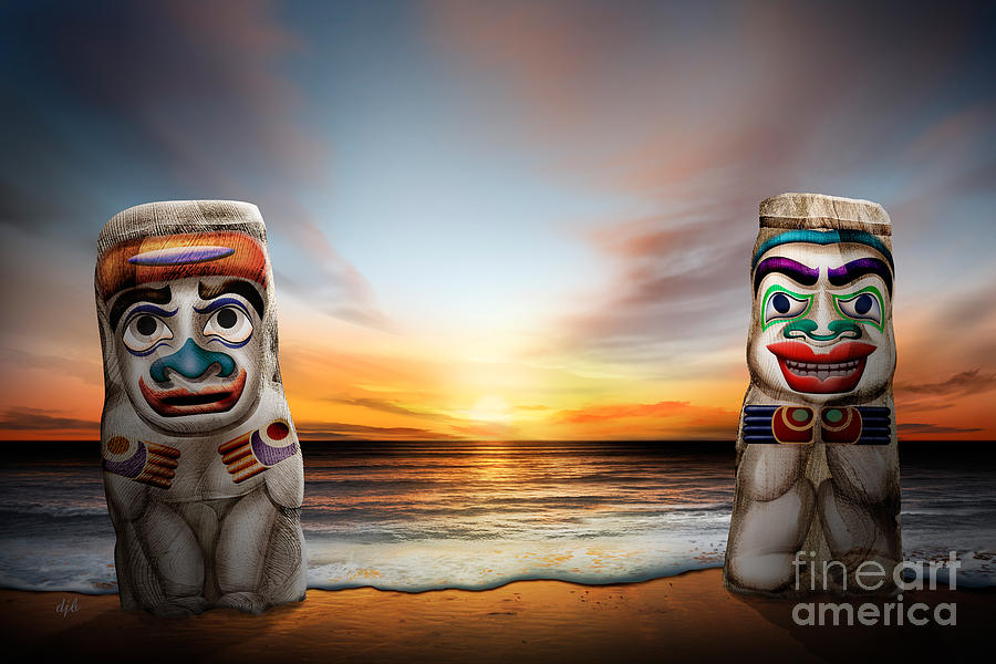 Sunset Digital Art - Totems At Sunset by Peter Awax