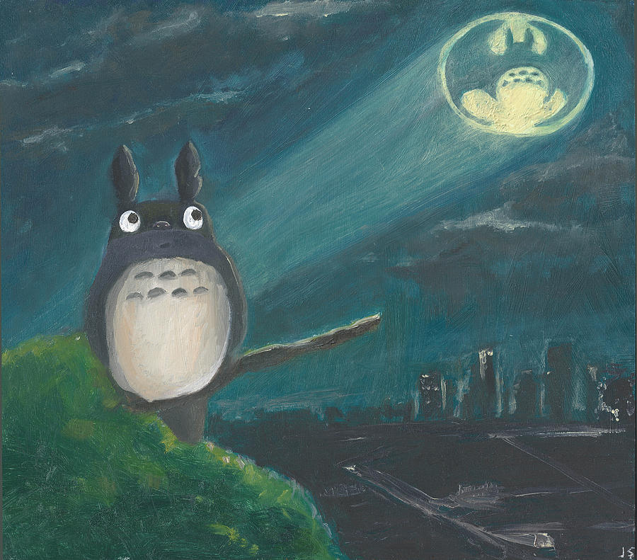 Totoro Batman and Los Angeles Painting by Jessmyne Stephenson