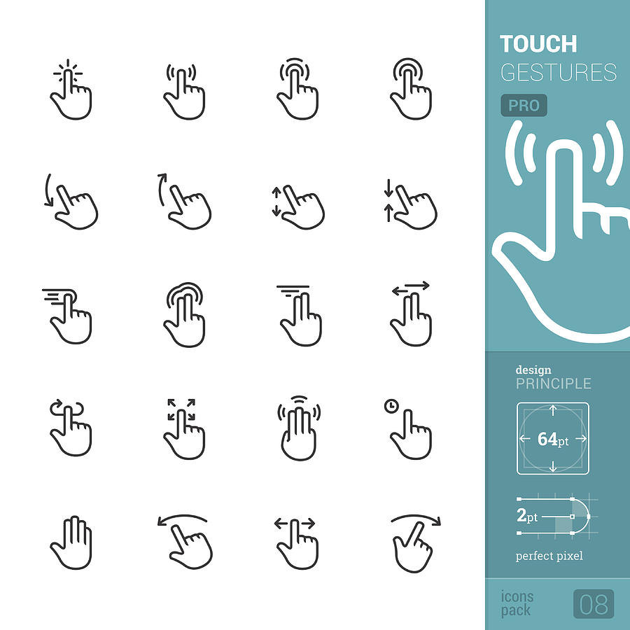 Touch gestures vector icons - PRO pack Drawing by Lushik