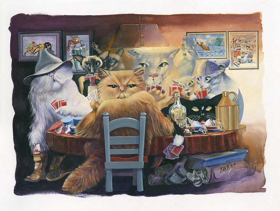 Tough Cats Playing Poker Painting by Robert Brent