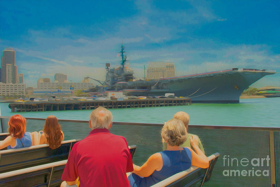 San Diego Bay Ferry Tour With The View Of The USS Midway Museum Digital Art by Claudia Ellis