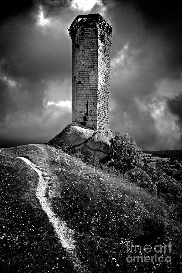 Black And White Photograph - Tour de la Clauze tower. Haute-Loire department. France by Bernard Jaubert
