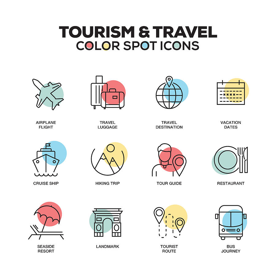 Tourism and Travel icons. Vector line icons set. Premium quality. Modern outline symbols and pictograms. Drawing by Cnythzl