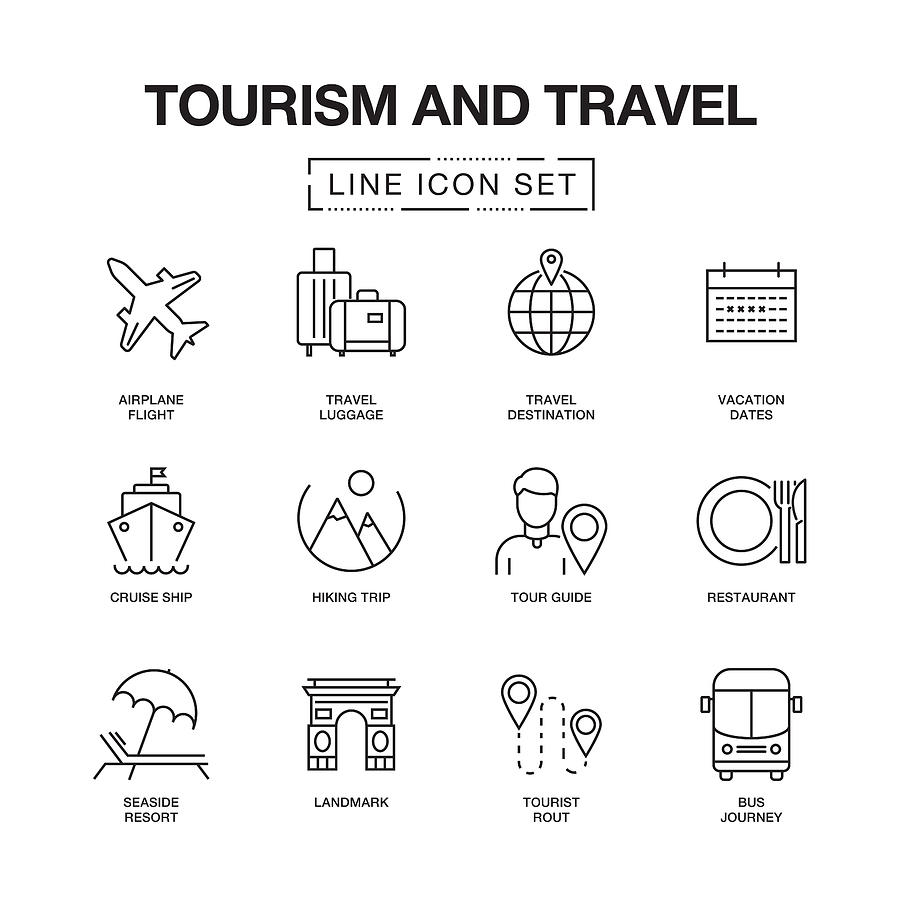 Tourism And Travel Line Icons Set Drawing by Cnythzl