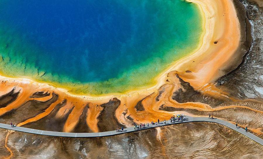 Yellowstone National Park Photograph - Tourists at Grand Prismatic by Max Waugh