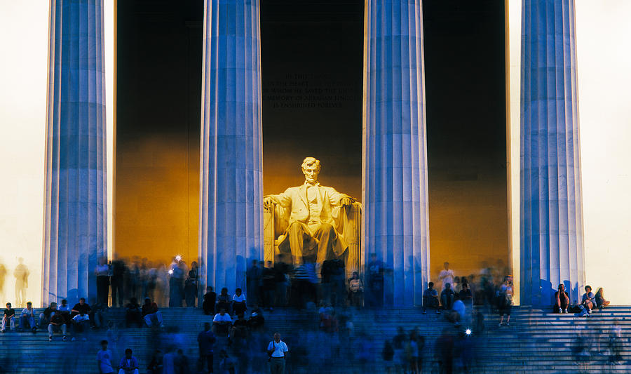 Abraham Lincoln Photograph - Tourists At Lincoln Memorial by Panoramic Images