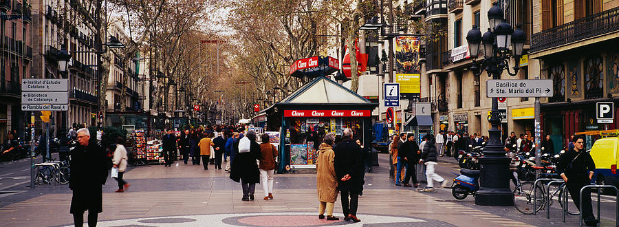 Barcelona Photograph - Tourists In A Street, Barcelona, Spain by Panoramic Images