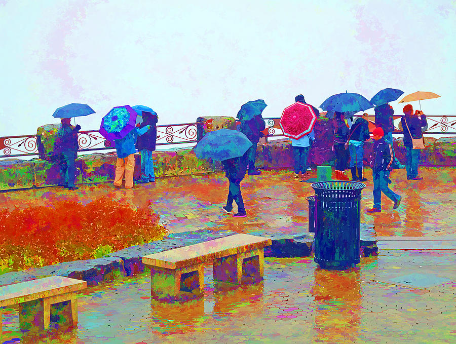 Tourists in the Rain Mixed Media by Barbara McDevitt