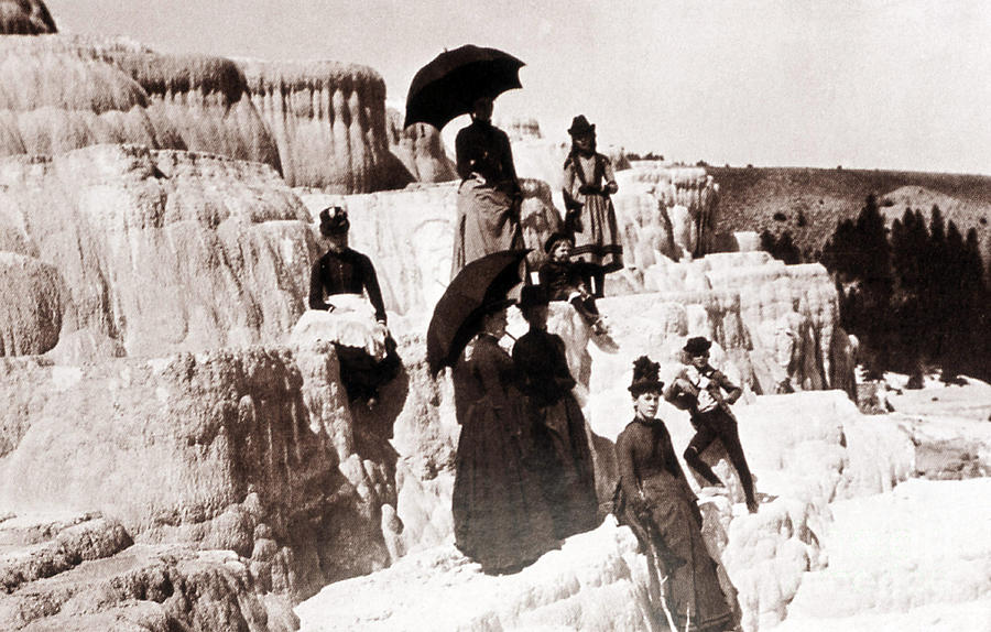 Yellowstone National Park Photograph - Tourists On Mammoth Terraces by NPS Photo