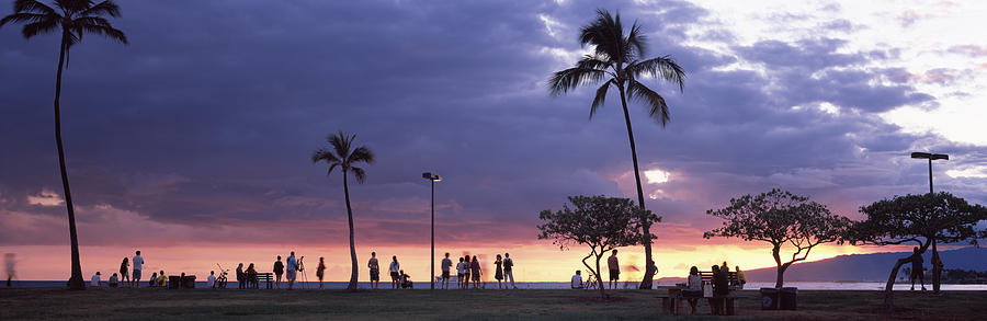 Tourists On The Beach, Honolulu, Oahu Photograph by Panoramic Images