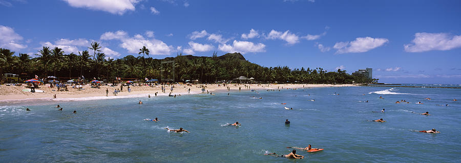 Tourists On The Beach, Waikiki Beach Photograph by Panoramic Images